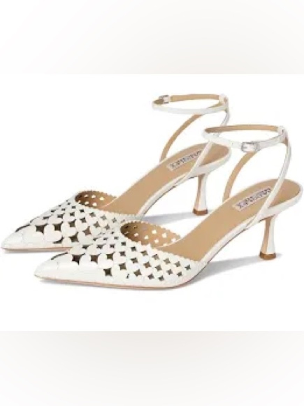 Badgley Mischka White Laser-Cut Pointed Ankle-Strap Heels Size 10 NEW